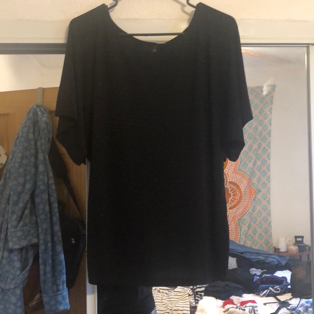 Black Beaded Short Sleeved Blouse